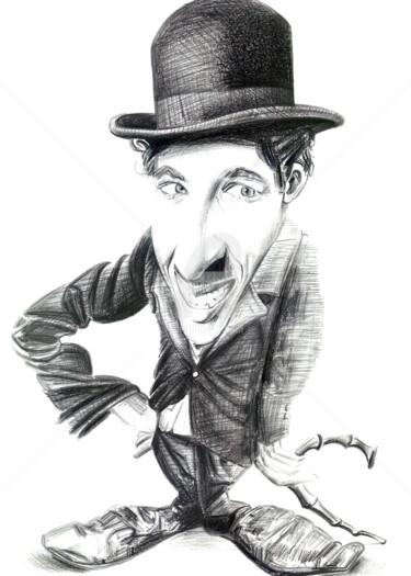 Drawing titled "Chaplin por Flávio" by Flávio Miranda, Original Artwork, Pencil