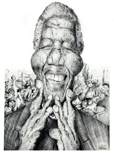 Disegno intitolato "Caricatura Madiba" da Flávio Miranda, Opera d'arte originale, Altro