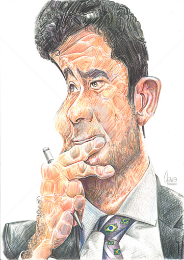 Drawing titled "Sérgio Moro" by Flávio Miranda, Original Artwork, Chalk