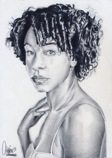 Rysunek zatytułowany „Retrato Corinne Bai…” autorstwa Flávio Miranda, Oryginalna praca, Ołówek