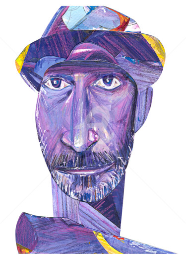 Collages titled "Purple Man Cutouts" by Flávio Miranda, Original Artwork, Collages