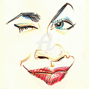 Desenho intitulada "Female Wink" por Flávio Miranda, Obras de arte originais, Lápis