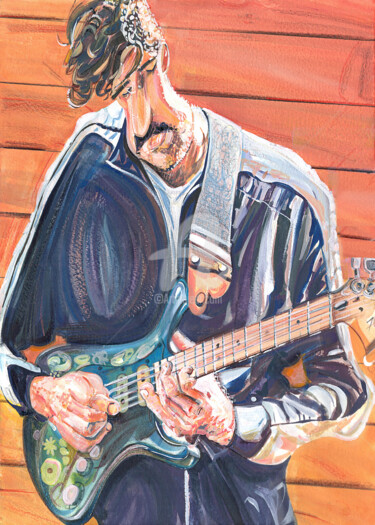 Pintura titulada "Guitar Player" por Flávio Miranda, Obra de arte original, Gouache