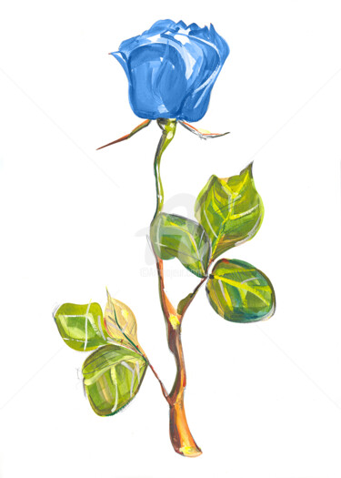 Peinture intitulée "Blue Rose" par Flávio Miranda, Œuvre d'art originale, Gouache