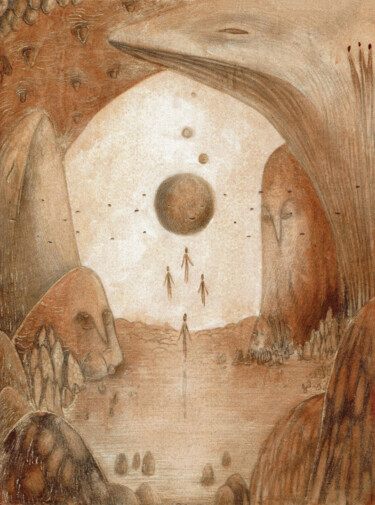 Drawing titled "Grotte Azarienne" by Fleur Claireux, Original Artwork, Pencil Mounted on Cardboard