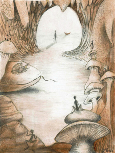 Dibujo titulada "La grotte de Crystal" por Fleur Claireux, Obra de arte original, Lápiz