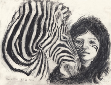 Drawing titled "Zebra Girl" by Fleur Elise Noble, Original Artwork, Pencil