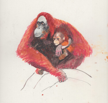 Dessin intitulée "Orangutans" par Fleur Elise Noble, Œuvre d'art originale, Pastel
