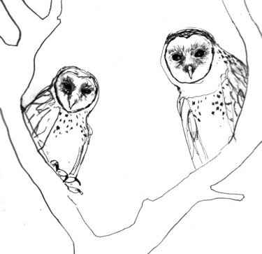 Рисунок под названием "Owls" - Fleur Elise Noble, Подлинное произведение искусства, Шариковая ручка