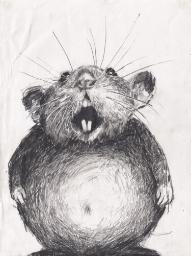 Рисунок под названием "Fat Rat" - Fleur Elise Noble, Подлинное произведение искусства, Карандаш