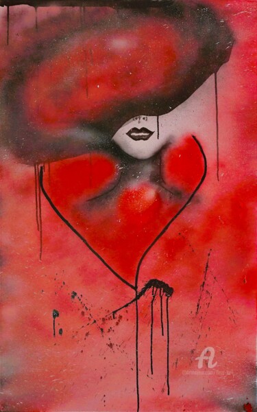 Malarstwo zatytułowany „Wallart color red” autorstwa Fleur Keil, Oryginalna praca, Farba w spray'u