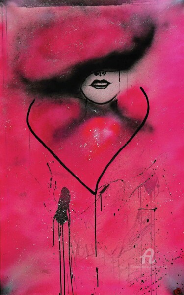 「Wallart color pink」というタイトルの絵画 Fleur Keilによって, オリジナルのアートワーク, インク
