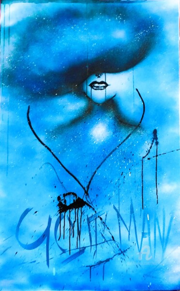 Painting titled "Wallart color blue" by Fleur Keil, Original Artwork, Spray paint