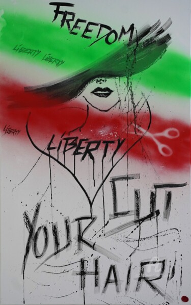 Schilderij getiteld "ACTU IRAN - FREEDOM…" door Fleur Keil, Origineel Kunstwerk, Graffiti