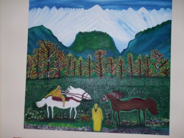 Peinture intitulée "monami le cheval" par Laila Diouri, Œuvre d'art originale, Huile