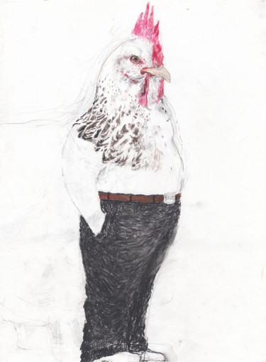 Drawing titled "Roosterman" by Fleur Elise Noble, Original Artwork, Pencil