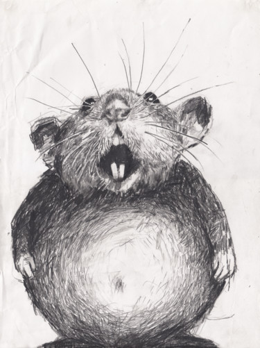 Disegno intitolato "Fat Rat" da Fleur Elise Noble, Opera d'arte originale, Matita