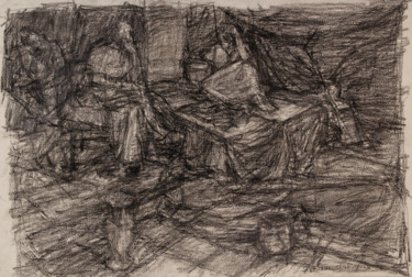 Drawing titled "People Sitting" by Fleur Elise Noble, Original Artwork, Charcoal