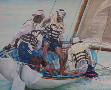 Painting titled "Embarquement" by Alain Fleury, Original Artwork, Oil