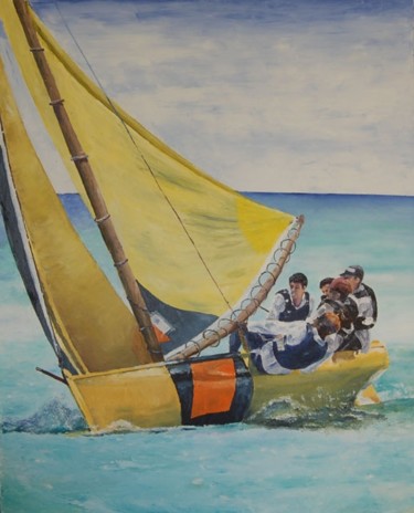 Painting titled "Fouté Fé, canot tra…" by Alain Fleury, Original Artwork