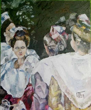 Malerei mit dem Titel "Arlésiennes en cost…" von Alain Fleury, Original-Kunstwerk