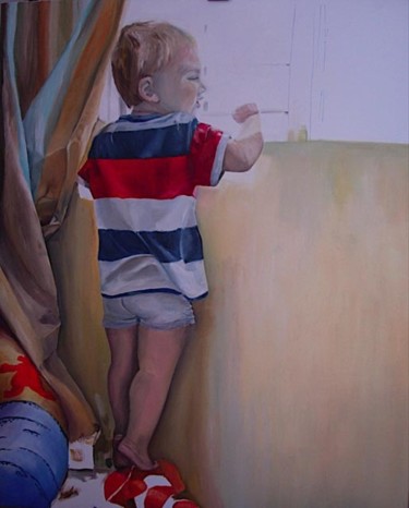 Peinture intitulée "Mon petit fils à la…" par Alain Fleury, Œuvre d'art originale, Huile