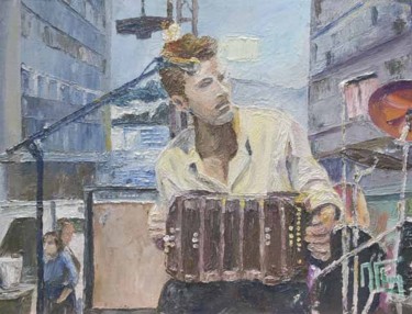 Malerei mit dem Titel "accordéon du 14 jui…" von Alain Fleury, Original-Kunstwerk, Öl