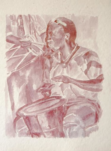 Painting titled "JOUEUR DE KA" by Alain Fleury, Original Artwork