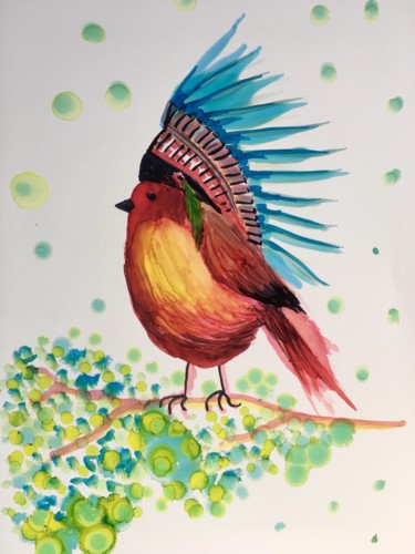 Malarstwo zatytułowany „Indian bird” autorstwa Flg Art, Oryginalna praca, Atrament