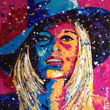 Painting titled "Brigitte Bardot" by Flip Moller, Original Artwork, Acrylic Mounted on Wood Panel