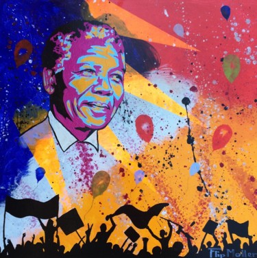 「Nelson Mandela」というタイトルの絵画 Flip Mollerによって, オリジナルのアートワーク, アクリル