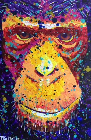 Painting titled "Monkey face" by Flip Moller, Original Artwork, Acrylic