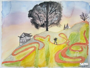 Painting titled "sur la route" by Fbscnv, Original Artwork, Watercolor