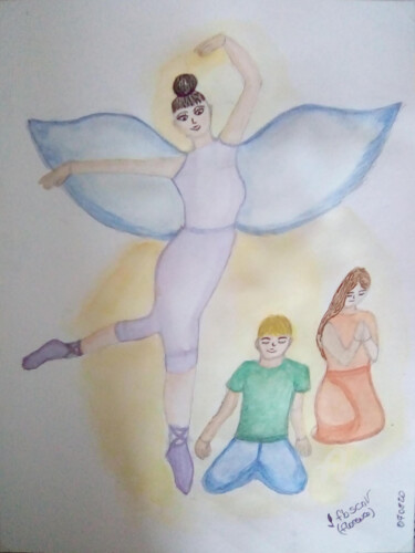 Painting titled "l'ange" by Fbscnv, Original Artwork, Watercolor