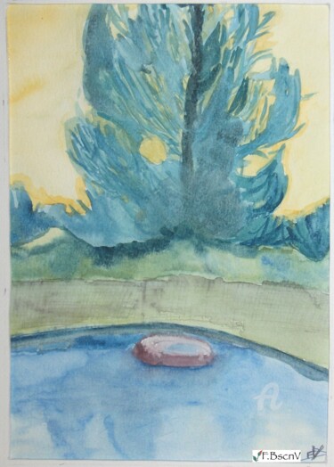 Painting titled "la piscine" by Fbscnv, Original Artwork, Watercolor