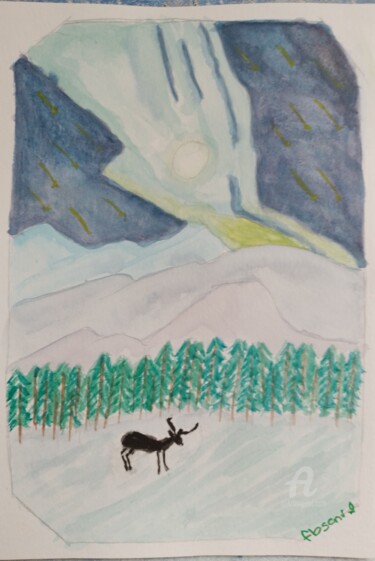 Картина под названием "spirit mountain" - Fbscnv, Подлинное произведение искусства, Акварель