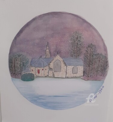 Painting titled "l'église" by Fbscnv, Original Artwork, Watercolor