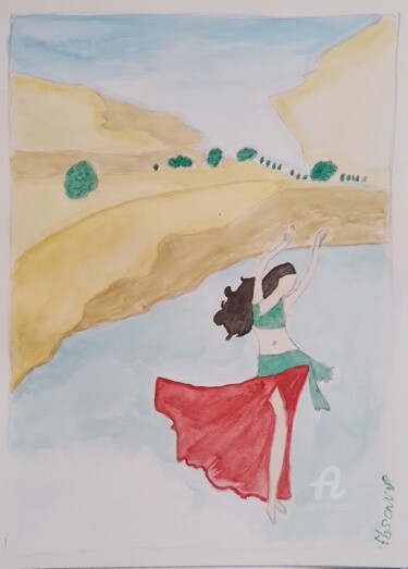 Painting titled "La marocaine" by Fbscnv, Original Artwork, Watercolor