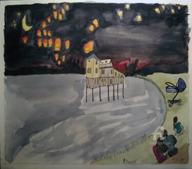 Malarstwo zatytułowany „Nuit magique” autorstwa Fbscnv, Oryginalna praca, Akwarela