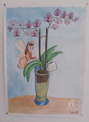 Painting titled "Fairy" by Fbscnv, Original Artwork, Watercolor