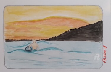 Schilderij getiteld "reunion beach" door Fbscnv, Origineel Kunstwerk, Aquarel