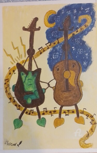 Painting titled "Guitares" by Fbscnv, Original Artwork, Acrylic