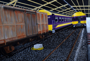 Картина под названием "Le train de la vie" - Flo.Lysine, Подлинное произведение искусства, Акрил Установлен на Деревянная ра…