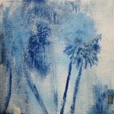Pintura intitulada "Indigo Blues 4" por Flo.Lysine, Obras de arte originais, Pigmentos Montado em Armação em madeira