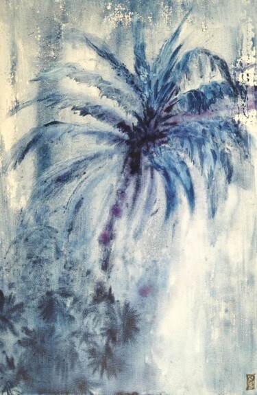 Painting titled "Indigo Blues 1" by Flo.Lysine, Original Artwork, Pigments Mounted on Wood Stretcher frame