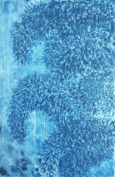Ζωγραφική με τίτλο "Indigo Blues 10" από Flo.Lysine, Αυθεντικά έργα τέχνης, Χρωστικές ουσίες Τοποθετήθηκε στο Ξύλινο φορείο…