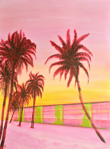Peinture intitulée "Rosy palme" par Flo.Lysine, Œuvre d'art originale, Acrylique