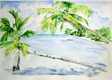 Painting titled "Aquarelle la plage…" by Florence Mignot, Original Artwork, Watercolor