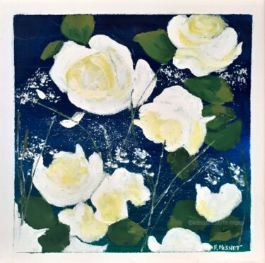 Painting titled "Tableau roses blanc…" by Florence Mignot, Original Artwork, Acrylic