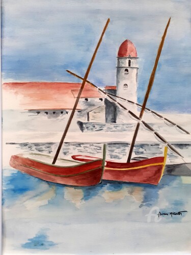 Pittura intitolato "Aquarelle port de C…" da Florence Mignot, Opera d'arte originale, Acquarello